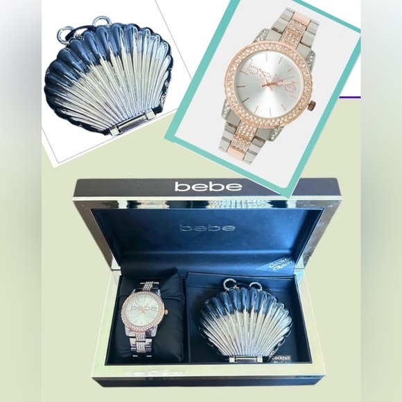 bebe Accessories - Bebe  ROSE GOLD-SILVER SMOOTH DIAL CRYSTAL BEZEL
WATCH & Cocktail
Clutch…
